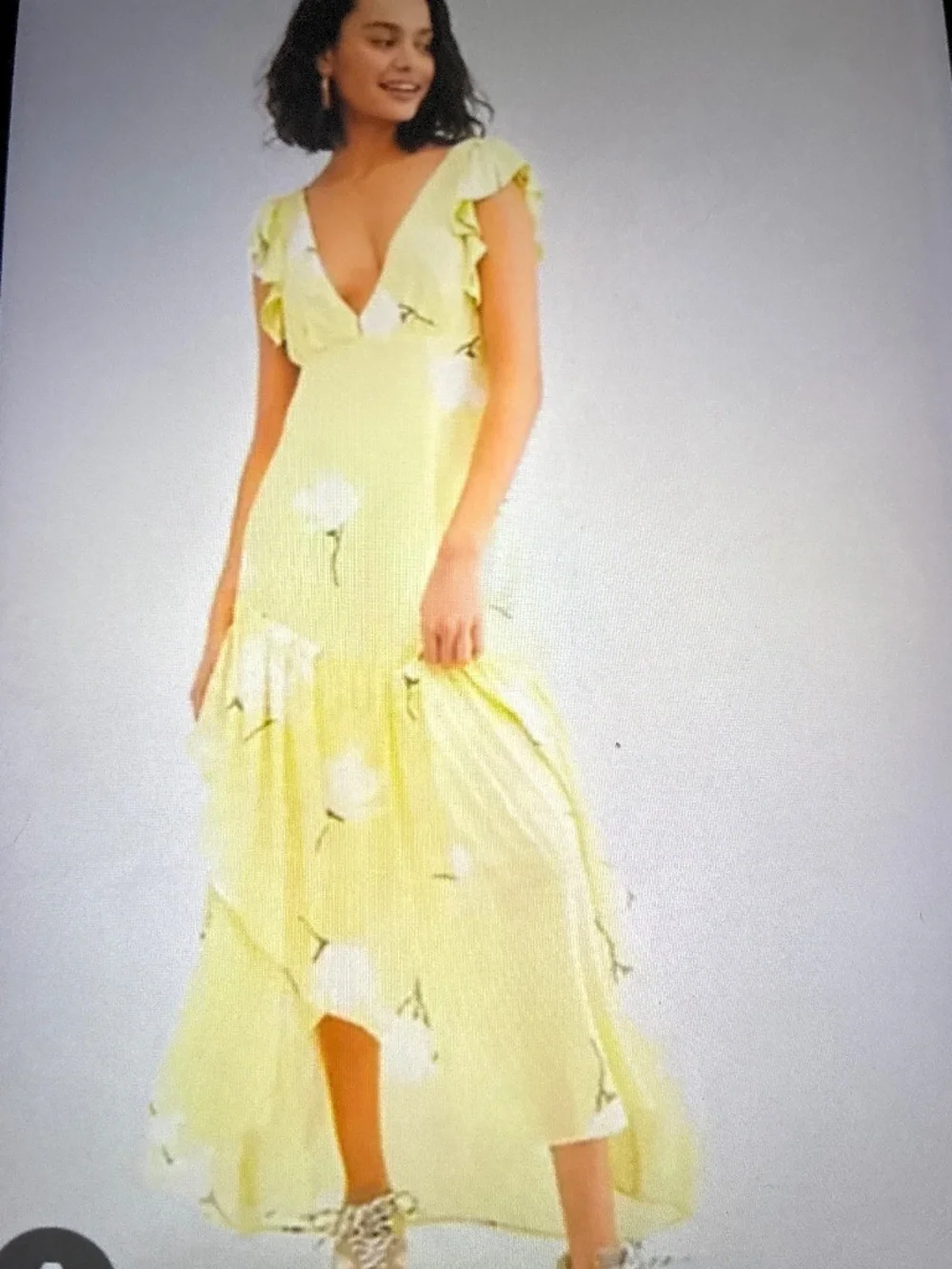 Free People She's A Waterfall Yellow Ruffled High/Low Floral Maxi Dress
